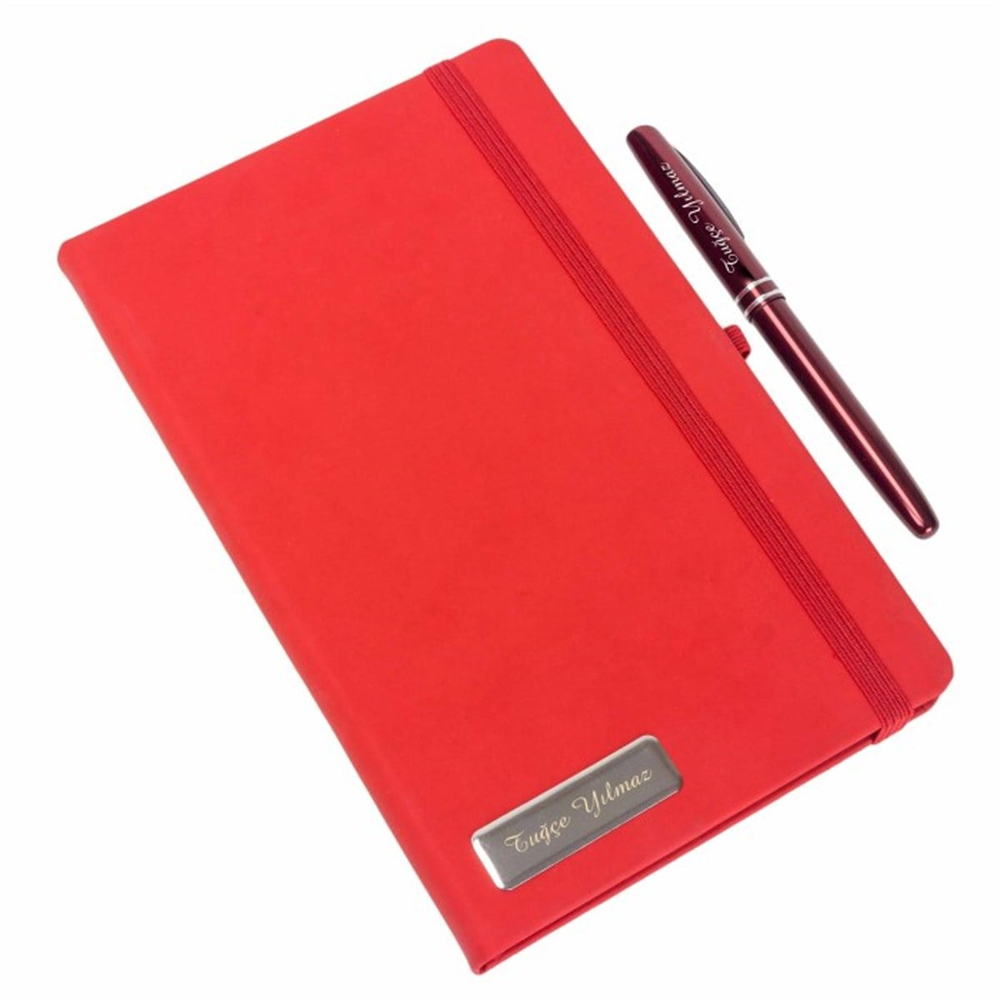Kişiye Özel Lastikli Kırmızı Defter​ ve Kırmızı Kalem Seti