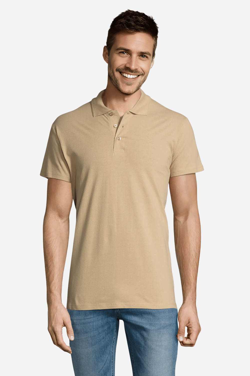 Bej Pamuklu Ve Kısa Kollu Kadın/Erkek Unisex Polo Yaka Tişört