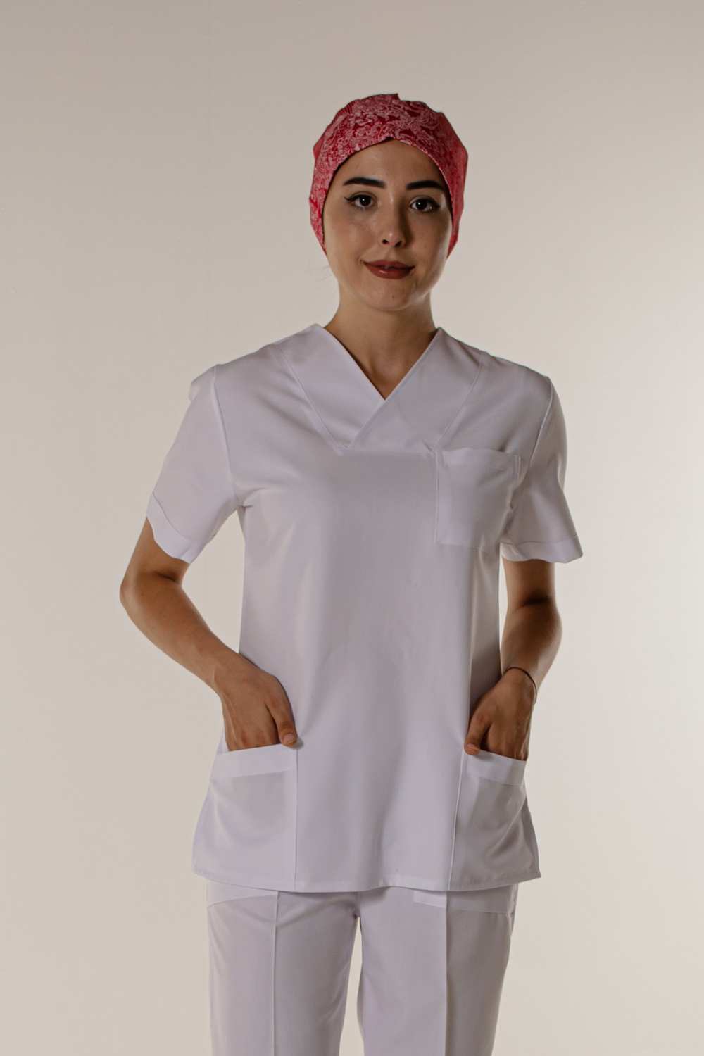 Beyaz Doktor Hemşire Tek Üst Kadın Cerrahi Forma