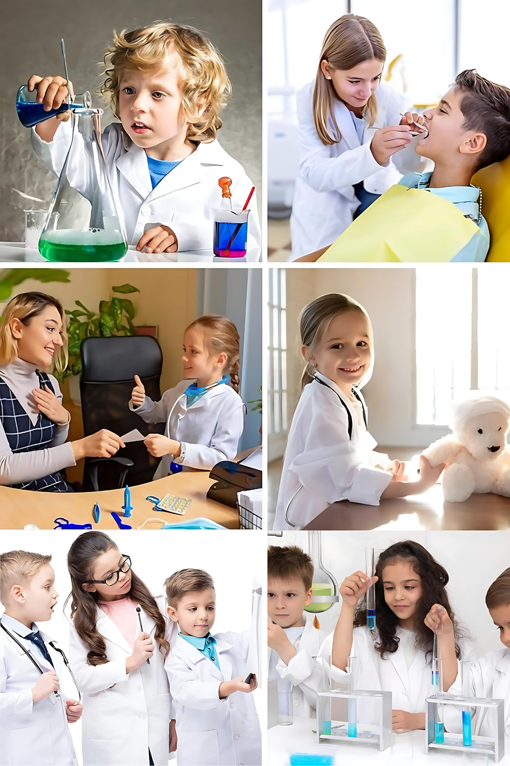 Beyaz Kız/Erkek 4-6 Yaş Açık Yaka Doktor Ve Öğretmen Çocuk Önlüğü
