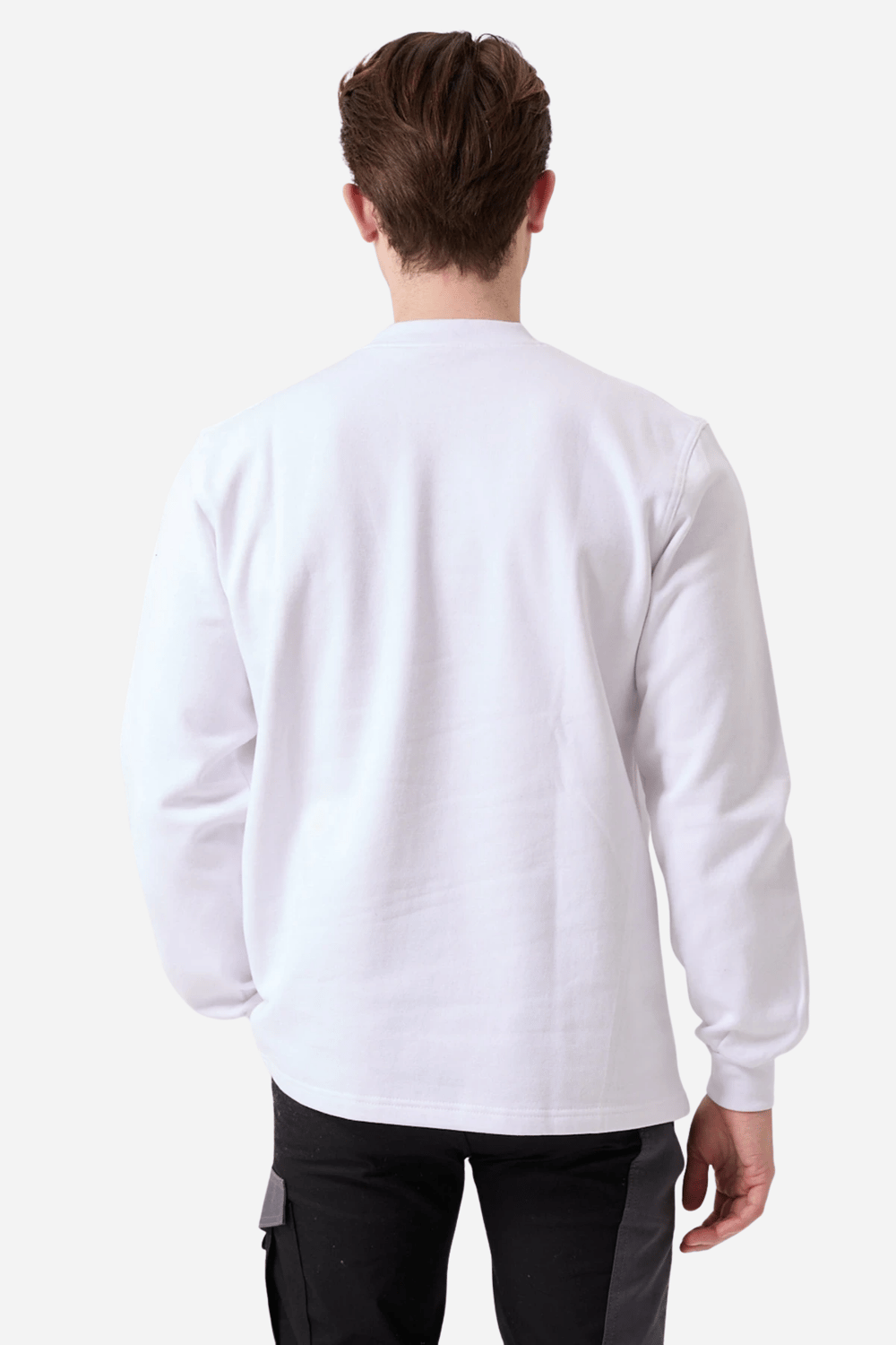 Beyaz Pamuklu Ve Uzun Kollu Kışlık Kadın/Erkek Unisex O/Bisiklet Yaka Sweatshirt