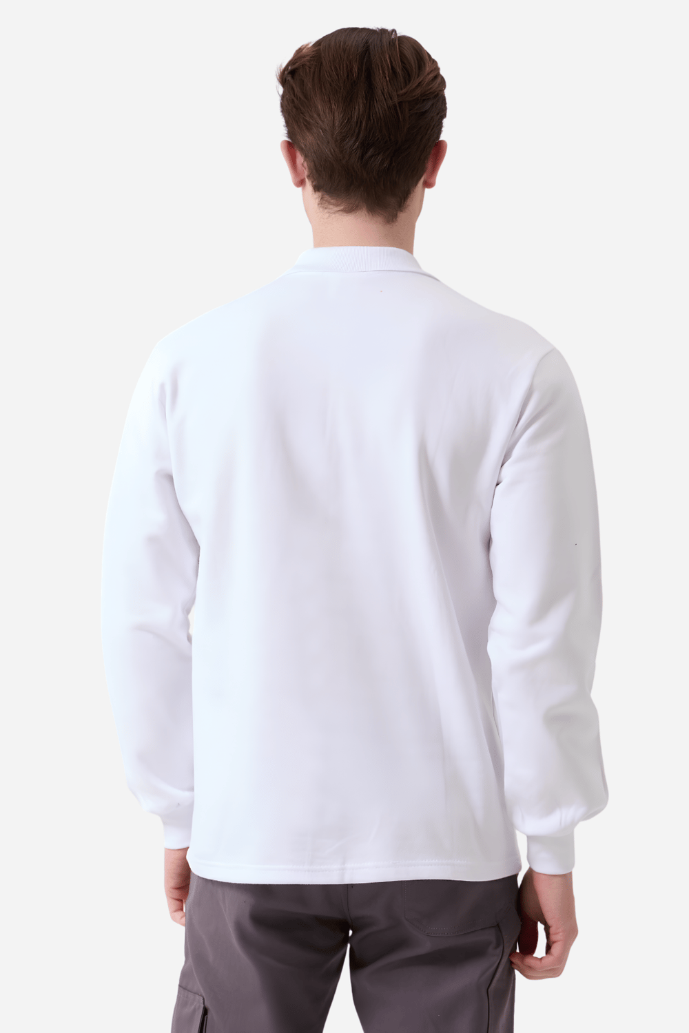 Beyaz Pamuklu Ve Uzun Kollu Kışlık Kadın/Erkek Unisex Polo Yaka Sweatshirt