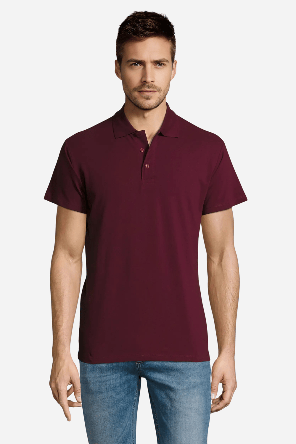 Bordo Pamuklu Ve Kısa Kollu Kadın/Erkek Unisex Polo Yaka Tişört