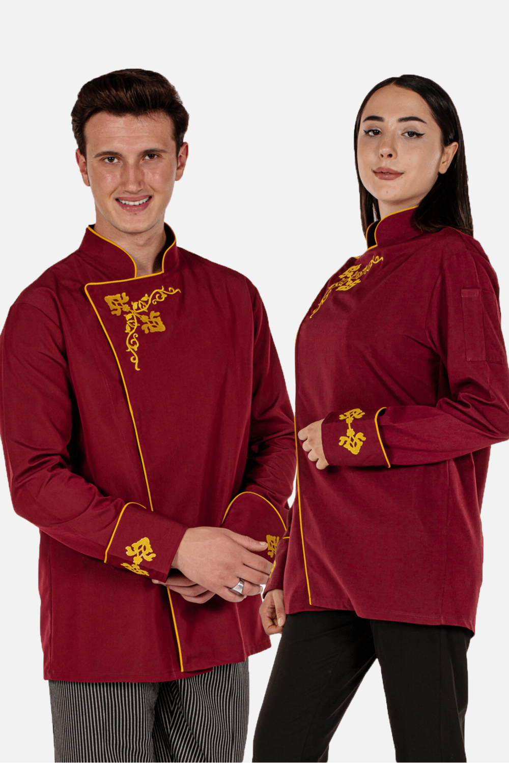 Bordo Unisex Nakış Desenli Ve Biyeli Aşçı Mutfak Şef Ceketi
