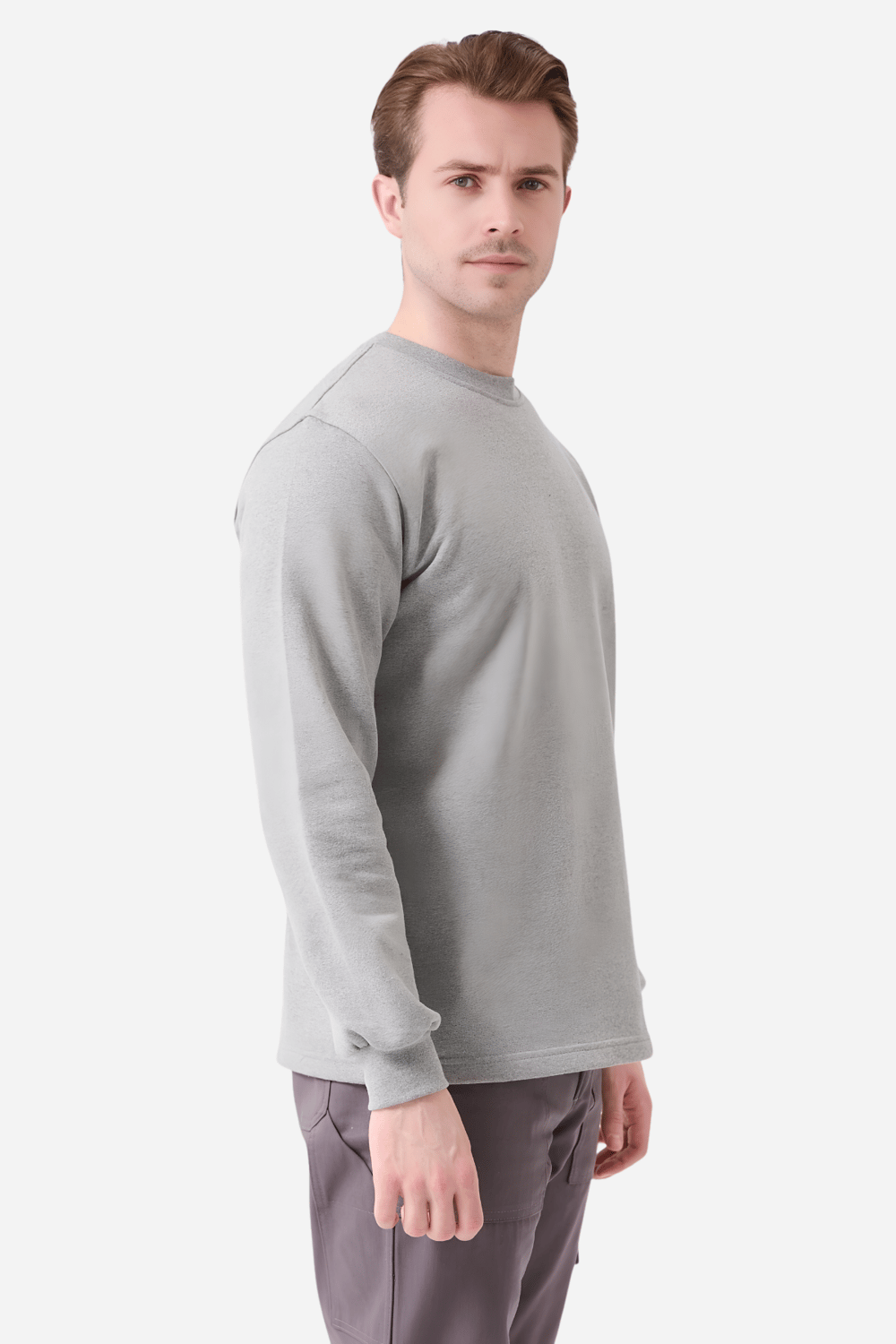 Gri Pamuklu Ve Uzun Kollu Kışlık Kadın/Erkek Unisex O/Bisiklet Yaka Sweatshirt