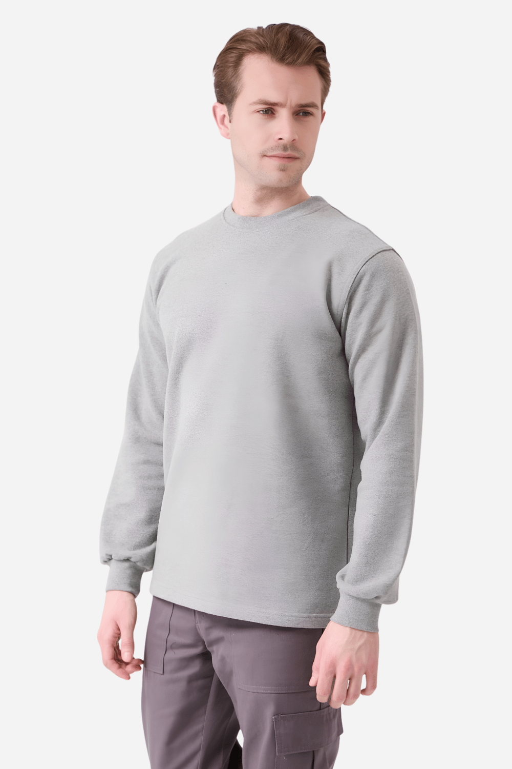 Gri Pamuklu Ve Uzun Kollu Kışlık Kadın/Erkek Unisex O/Bisiklet Yaka Sweatshirt