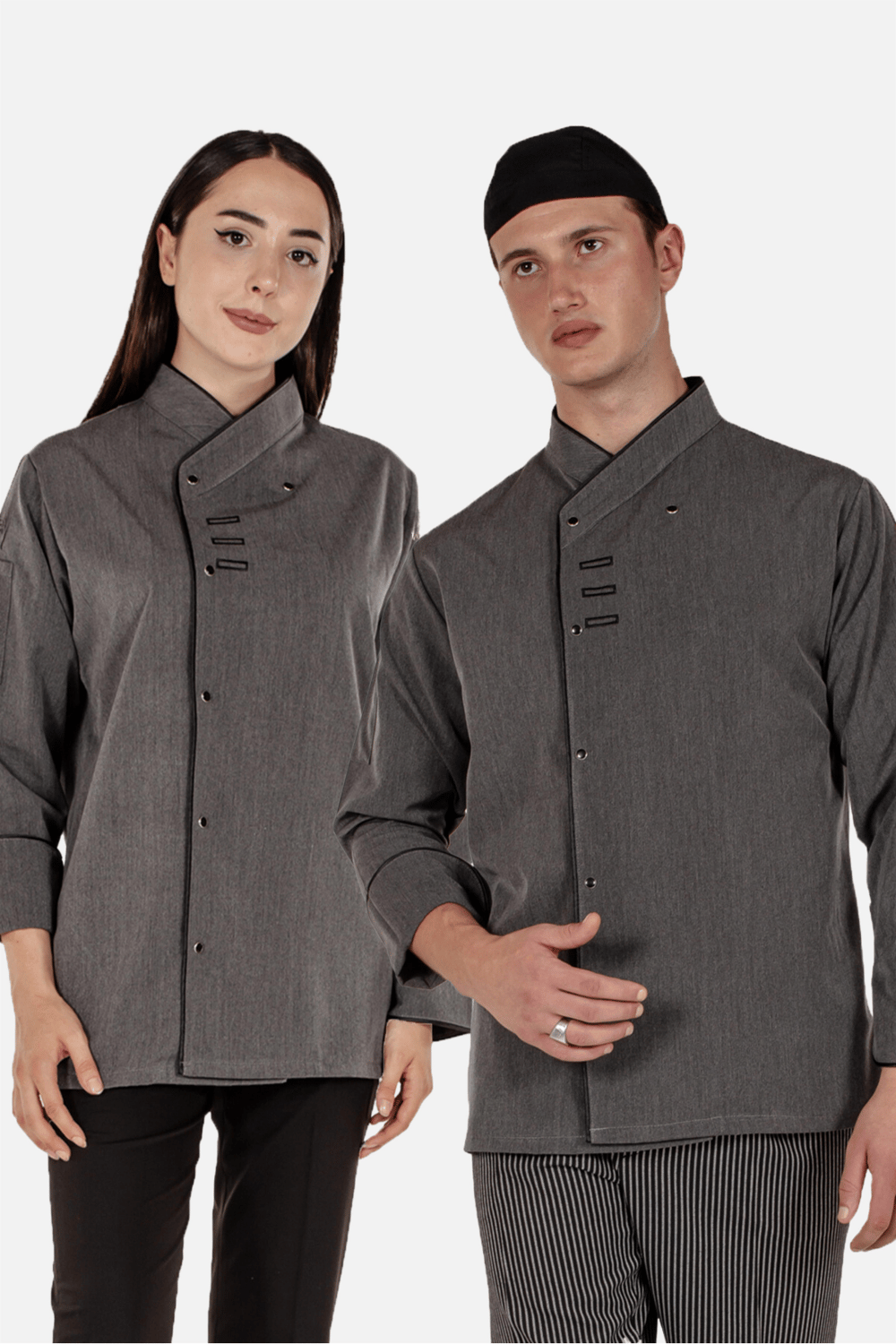 Gri Unisex Nakış Desenli Ve Biyeli Aşçı Mutfak Şef Ceketi