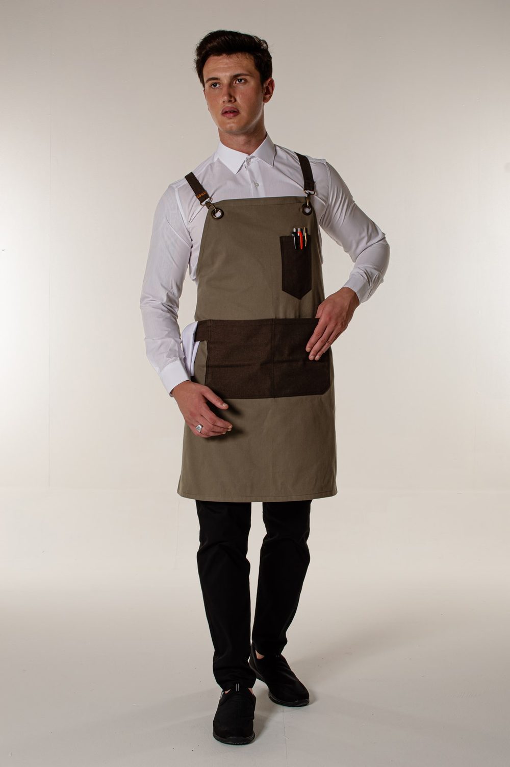 Haki Kanvas Barista Kafe Restoran Ve Mutfak Askılı Önlük
