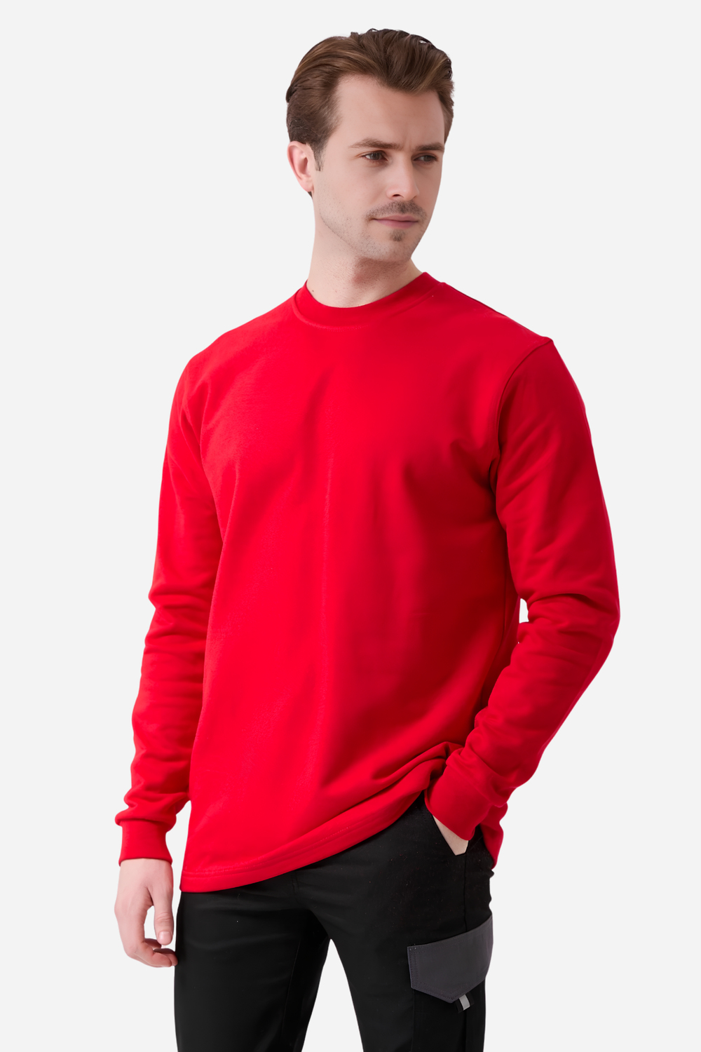 Kırmızı Pamuklu Ve Uzun Kollu Kışlık Kadın/Erkek Unisex O/Bisiklet Yaka Sweatshirt