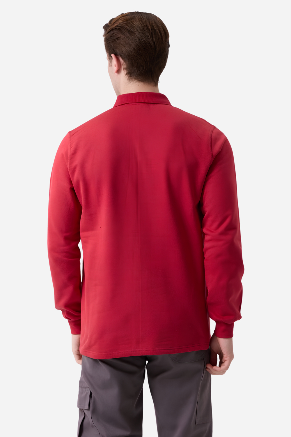Kırmızı Pamuklu Ve Uzun Kollu Kışlık Kadın/Erkek Unisex Polo Yaka Sweatshirt