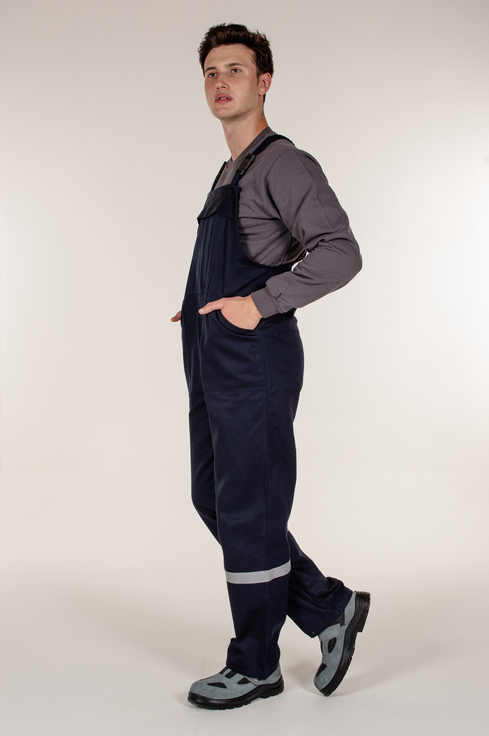 Lacivert Bahçivan Model Pamuklu Ve Reflektörlü Askılı Tulum