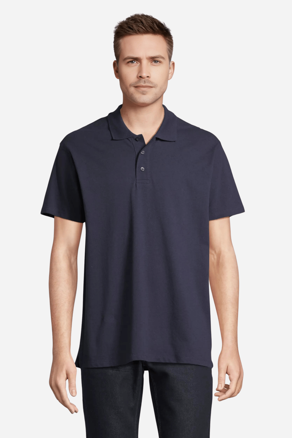 Lacivert Pamuklu Ve Kısa Kollu Kadın/Erkek Unisex Polo Yaka Tişört