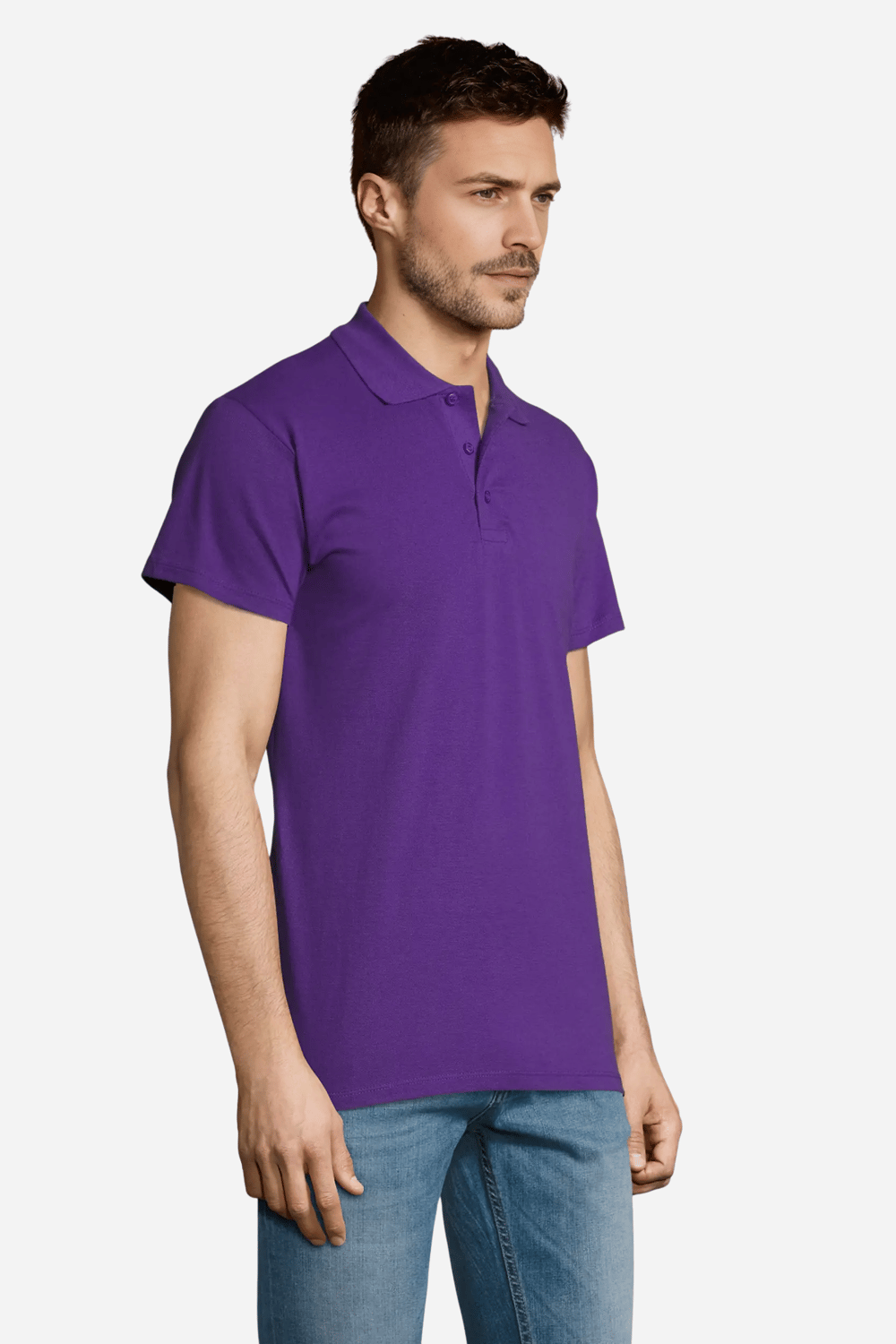 Mor Pamuklu Ve Kısa Kollu Kadın/Erkek Unisex Polo Yaka Tişört
