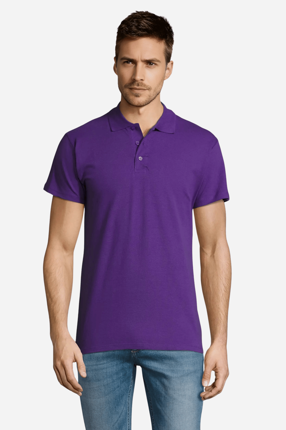 Mor Pamuklu Ve Kısa Kollu Kadın/Erkek Unisex Polo Yaka Tişört