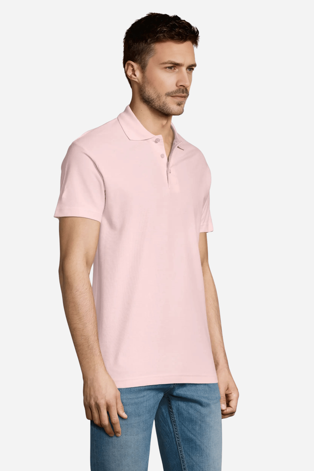 Pembe Pamuklu Ve Kısa Kollu Kadın/Erkek Unisex Polo Yaka Tişört