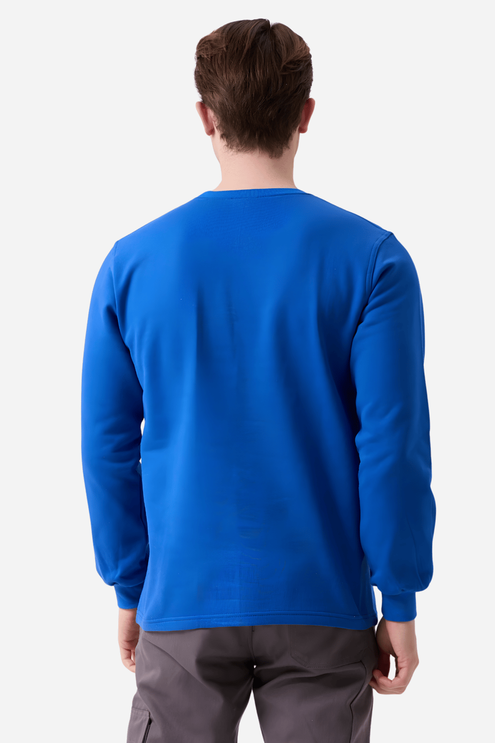Saks Mavi Pamuklu Ve Uzun Kollu Kışlık Kadın/Erkek Unisex O/Bisiklet Yaka Sweatshirt
