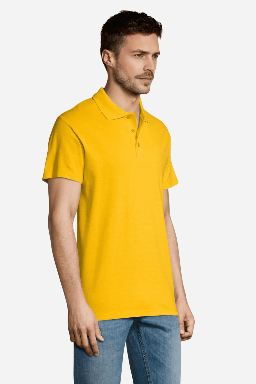 Sarı Pamuklu Ve Kısa Kollu Kadın/Erkek Unisex Polo Yaka Tişört