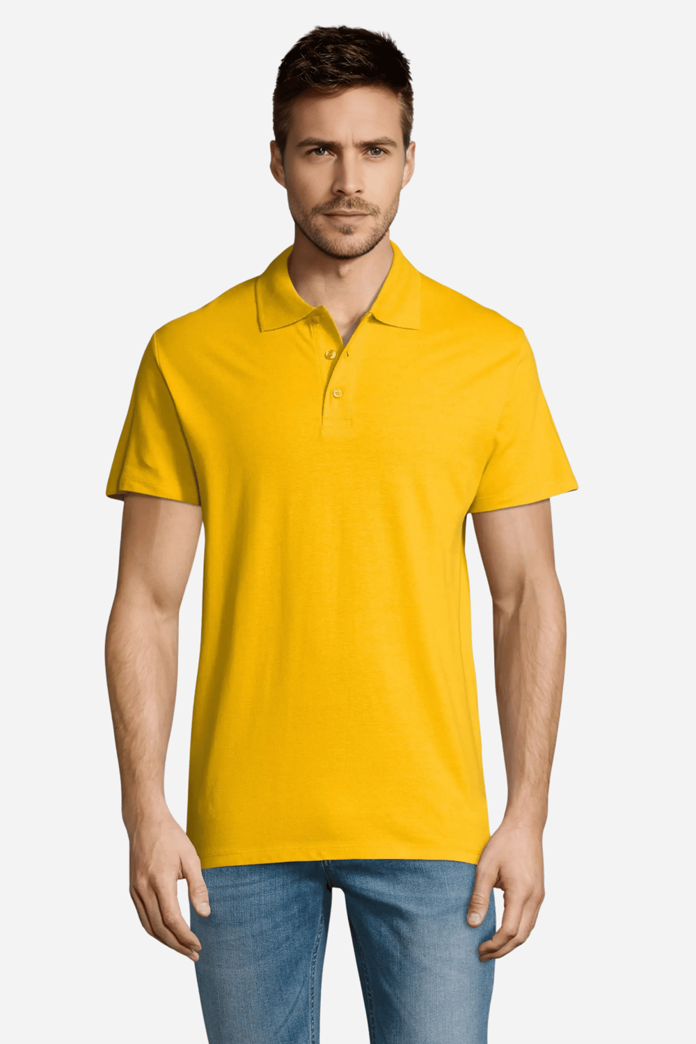 Sarı Pamuklu Ve Kısa Kollu Kadın/Erkek Unisex Polo Yaka Tişört