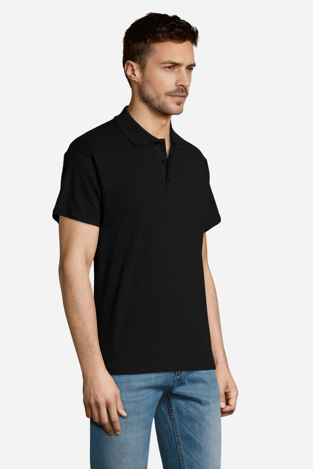 Siyah Pamuklu Ve Kısa Kollu Kadın/Erkek Unisex Polo Yaka Tişört