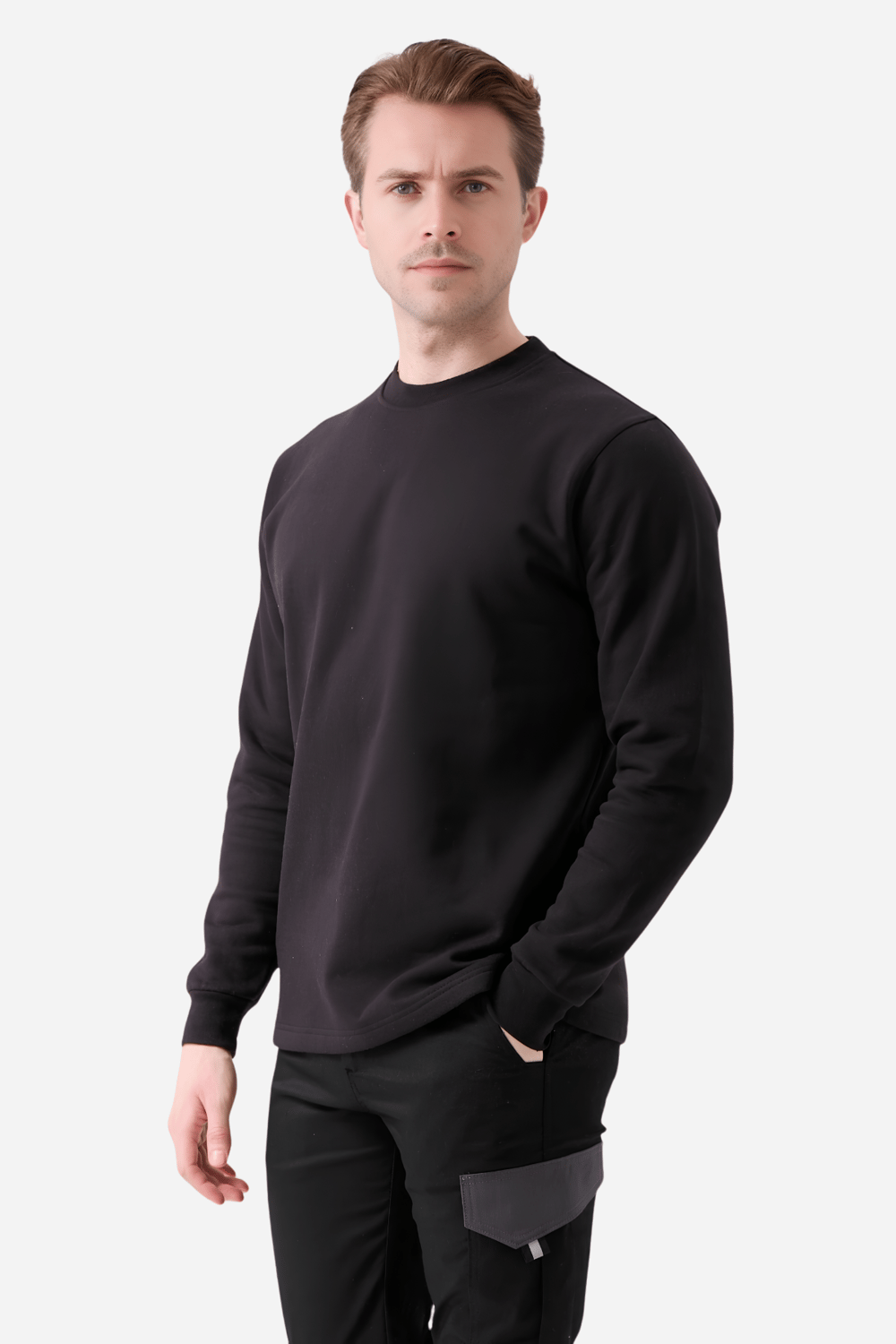 Siyah Pamuklu Ve Uzun Kollu Kışlık Kadın/Erkek Unisex O/Bisiklet Yaka Sweatshirt