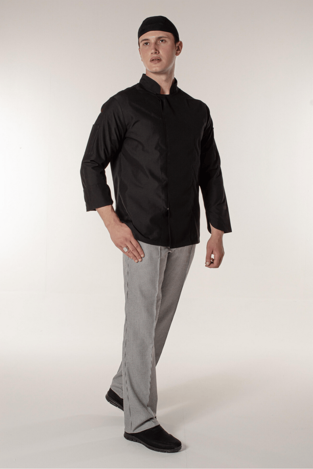 Siyah Unisex Aşçı ve Mutfak Şef Ceketi Gizli Çıtçıtlı