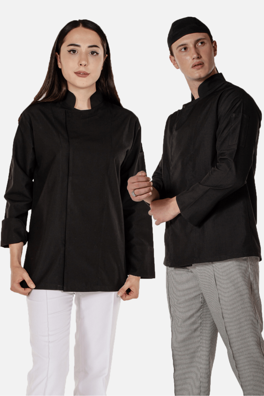 Siyah Unisex Aşçı ve Mutfak Şef Ceketi Gizli Çıtçıtlı