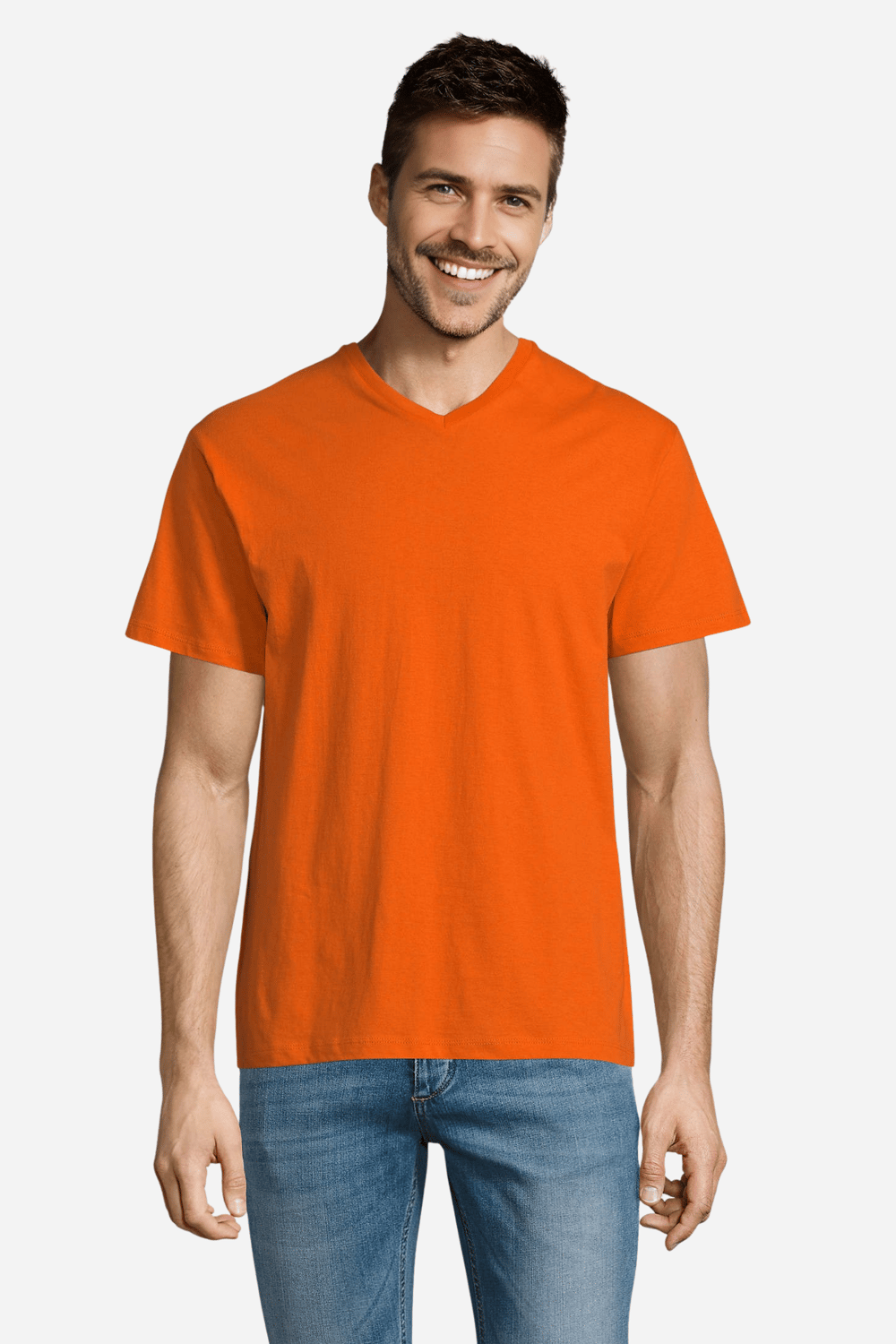 Turuncu Pamuklu ve Kısa Kollu Kadın/Erkek Unisex V Yaka Tişört