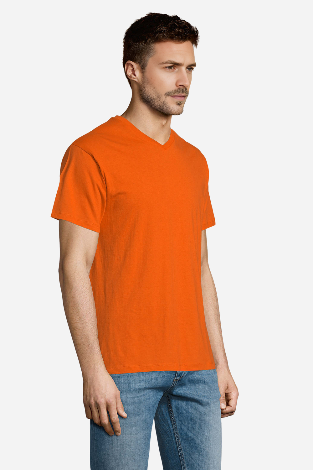 Turuncu Pamuklu ve Kısa Kollu Kadın/Erkek Unisex V Yaka Tişört