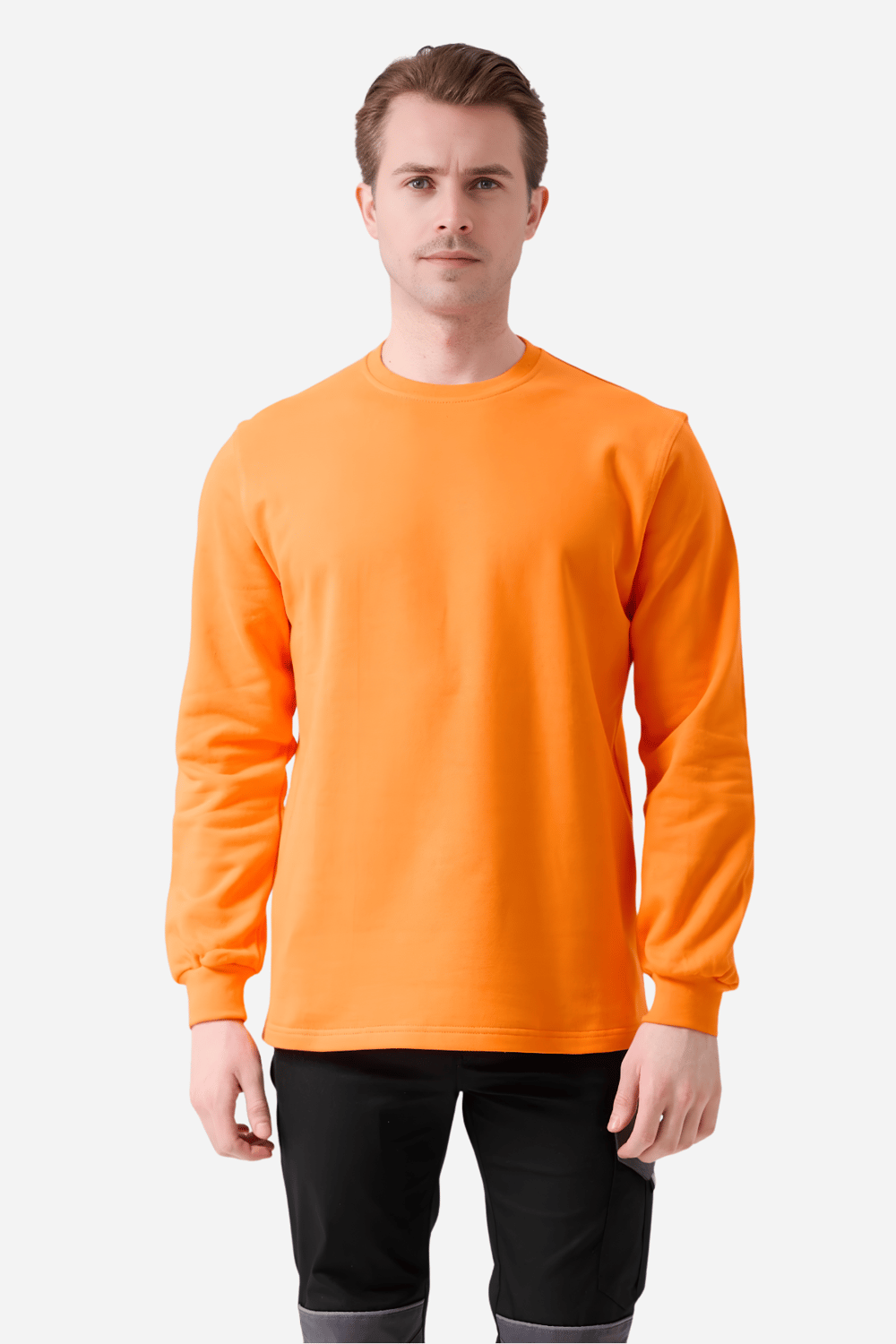 Turuncu Pamuklu Ve Uzun Kollu Kışlık Kadın/Erkek Unisex O/Bisiklet Yaka Sweatshirt