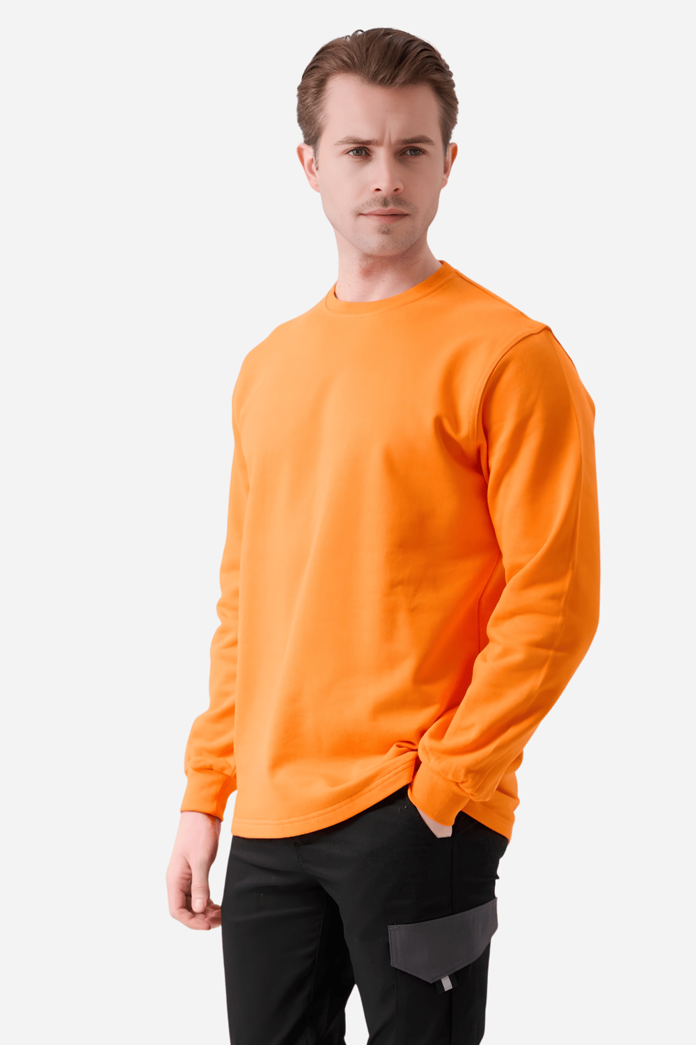 Turuncu Pamuklu Ve Uzun Kollu Kışlık Kadın/Erkek Unisex O/Bisiklet Yaka Sweatshirt