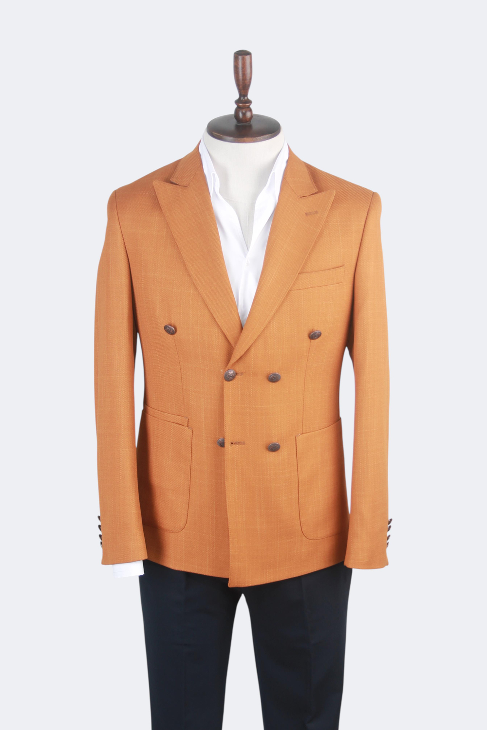 Erkek Slim Fit Hardal Renk Kruvaze Ceket