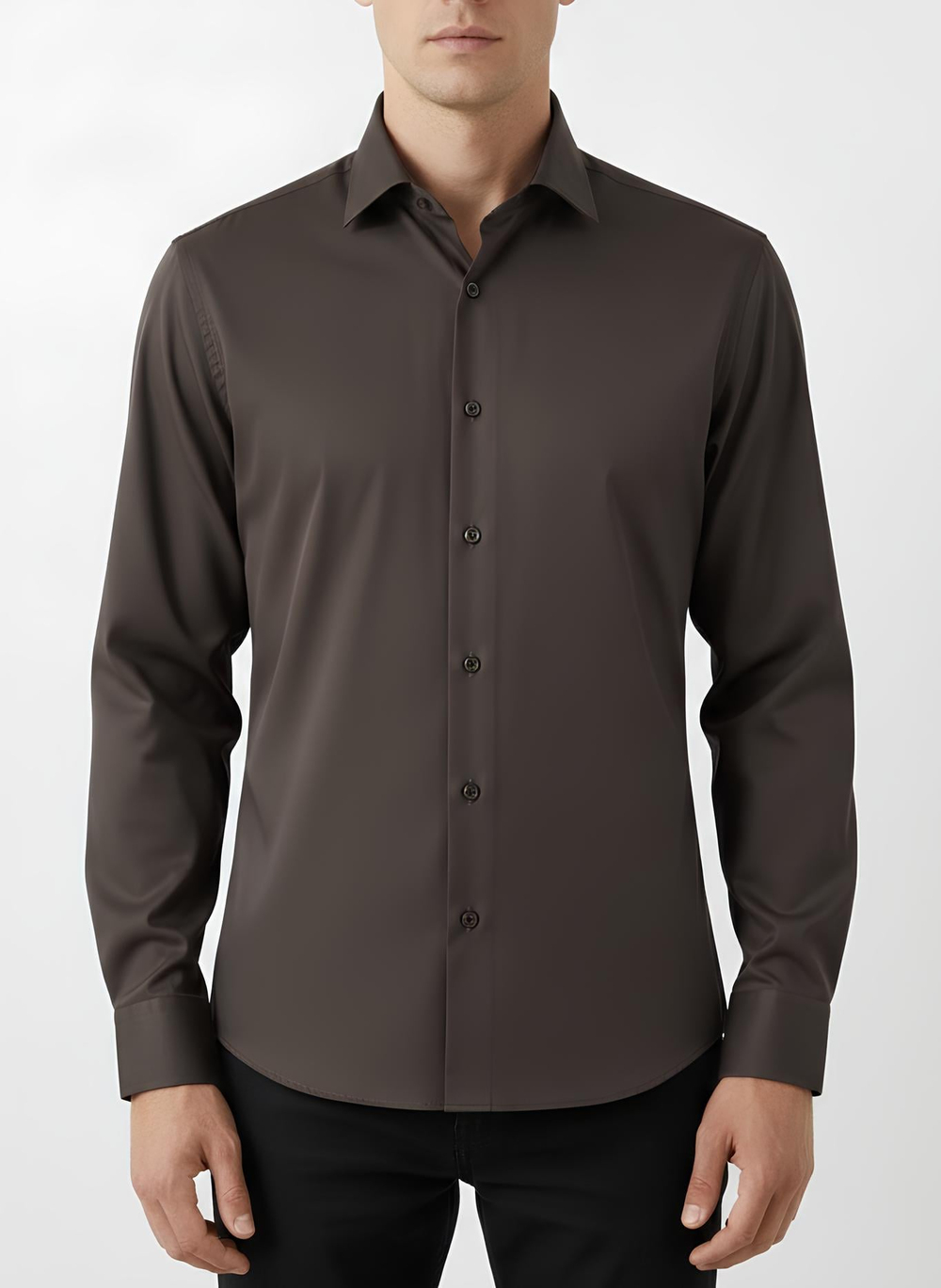 Erkek Slim Fit Kahverengi Klasik Gömlek