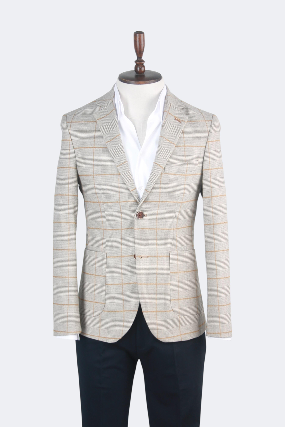 Erkek Slim Fit Krem Ekose Ceket