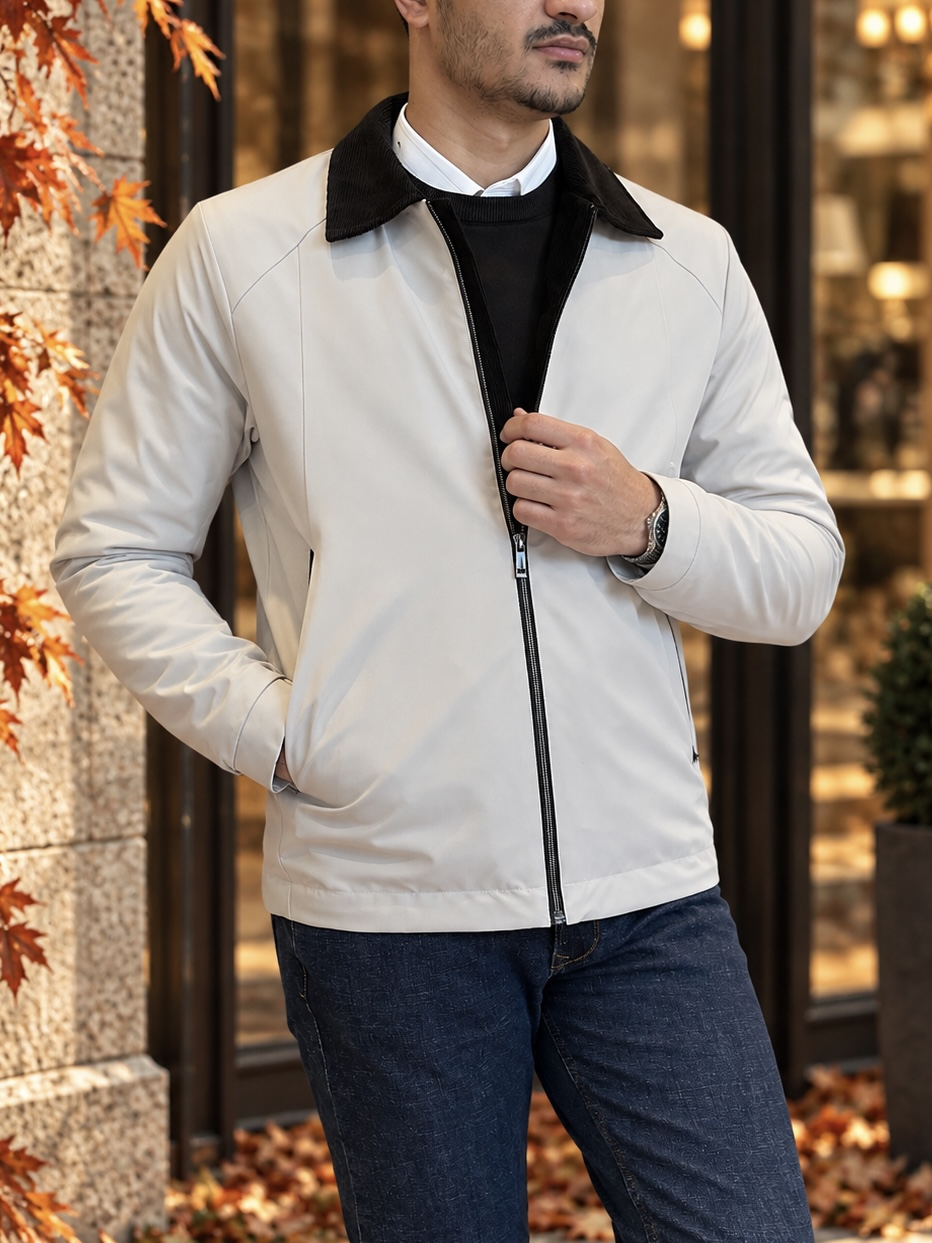 Erkek Slim Fit Krem Renk Dolgulu Mont