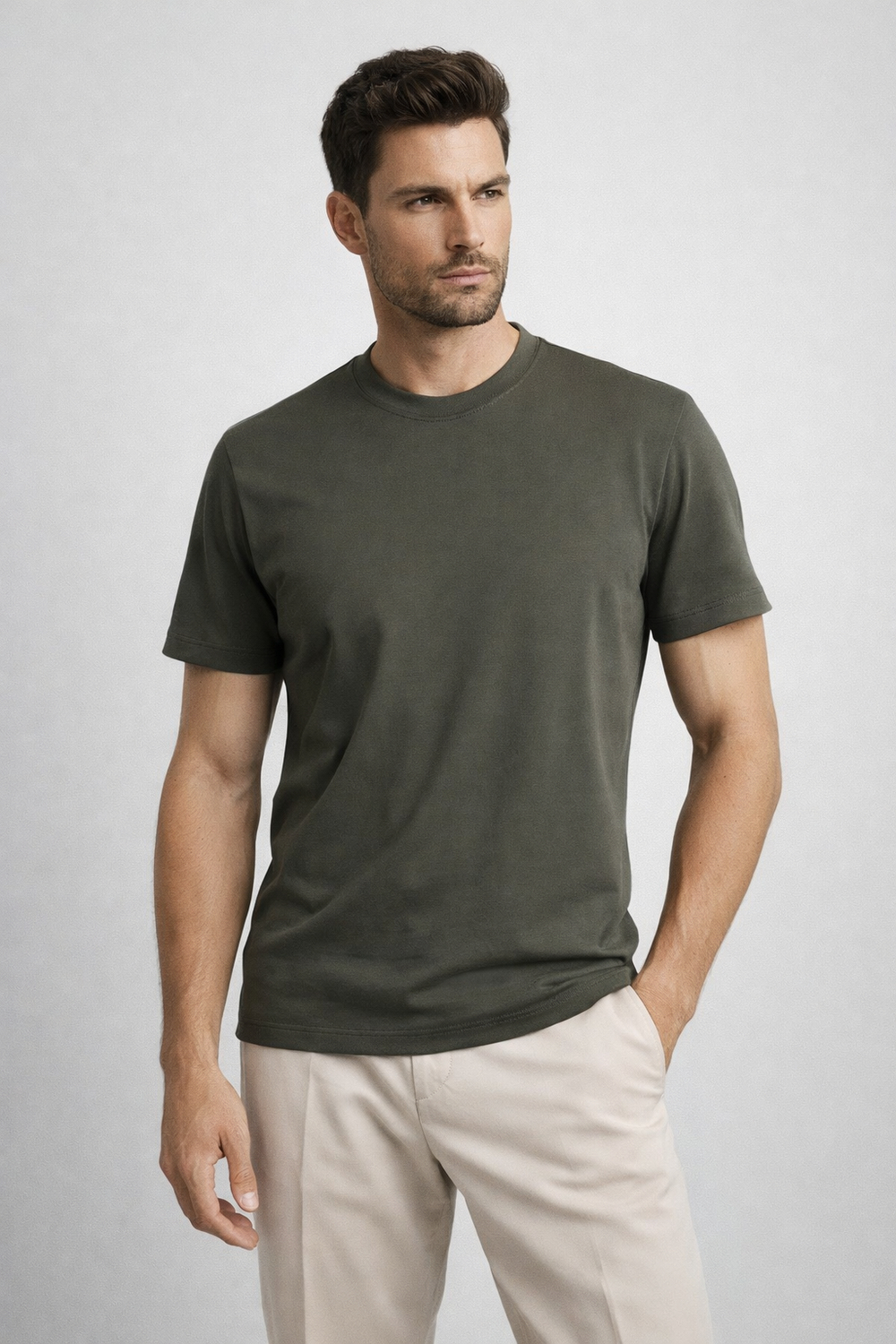 Erkek Slim Fit Yeşil Renk Rayon Tişört