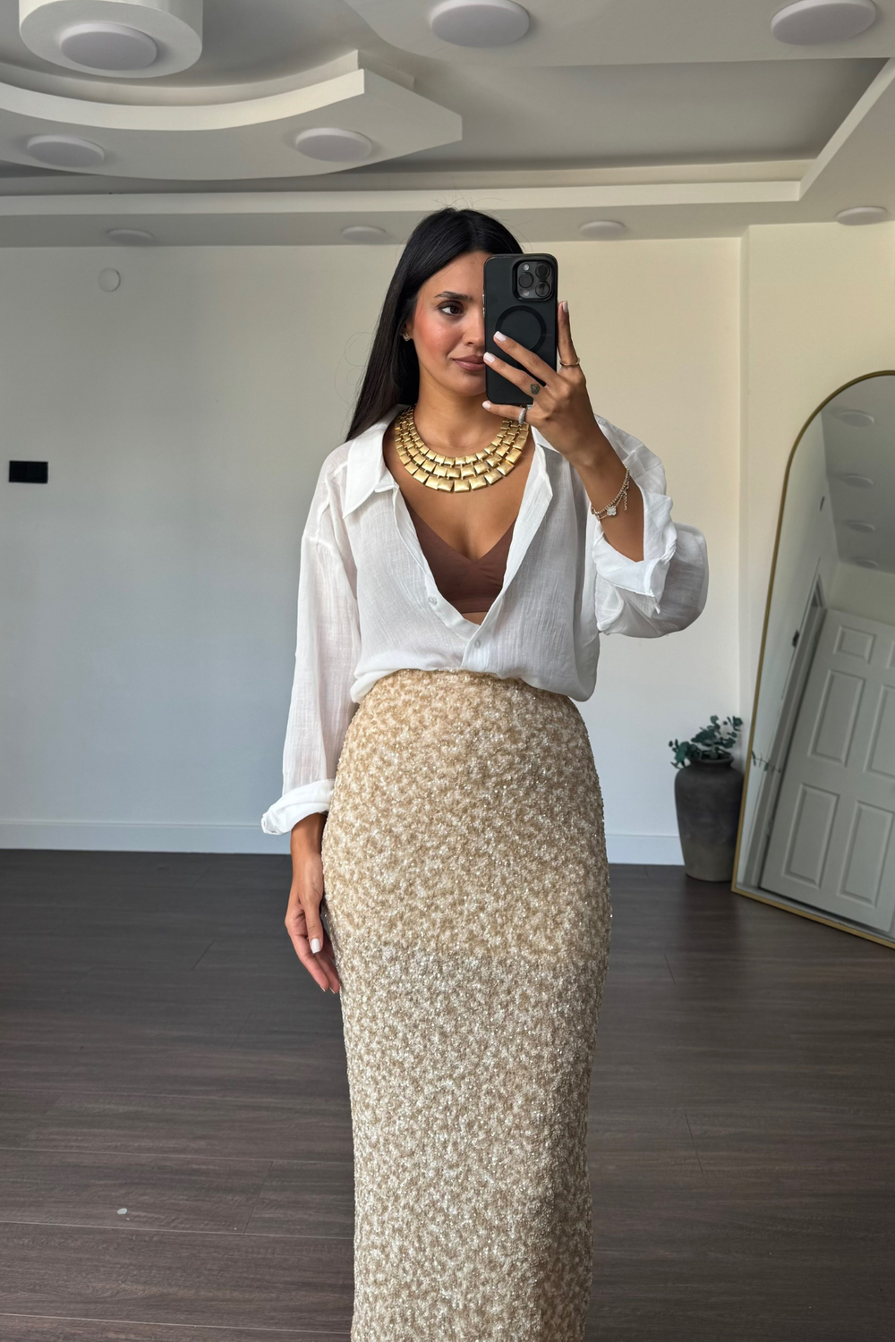 Açık Yaka Pamuklu Oversize Gömlek-Beyaz