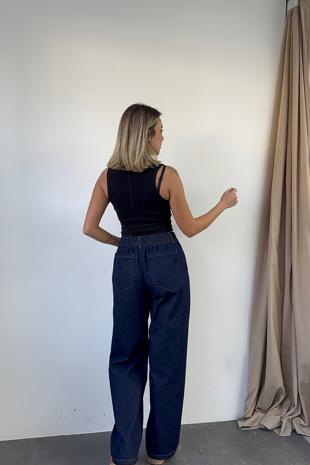 Bağcıklı Koyu Denim Pantolon