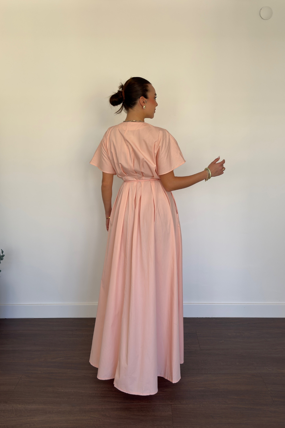 Bağlama Detaylı Düğmeli Elbise-Pembe