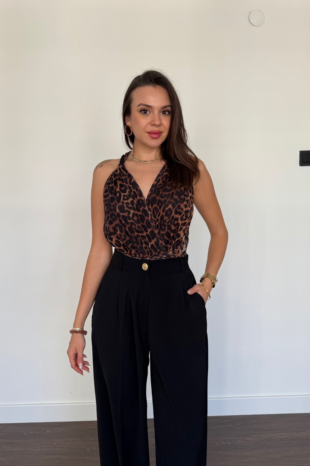 Bağlamalı Bodysuit-Leopar