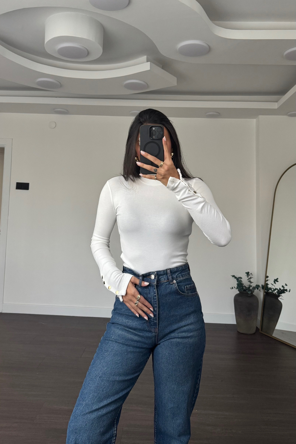 Balıkçı Yaka Kolları Drop Detaylı Bluz-Ekru