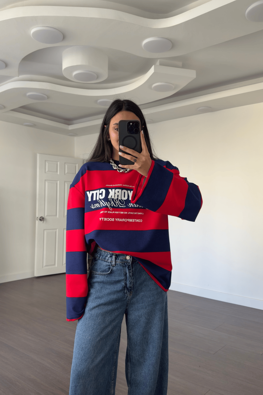 Baskılı Şeritli Sweatshirt