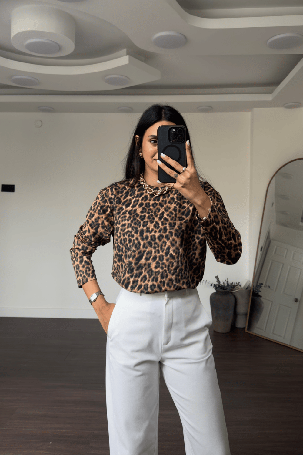 Bisiklet Yaka Leopar Bluz