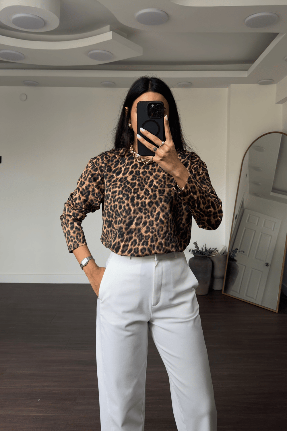 Bisiklet Yaka Leopar Bluz