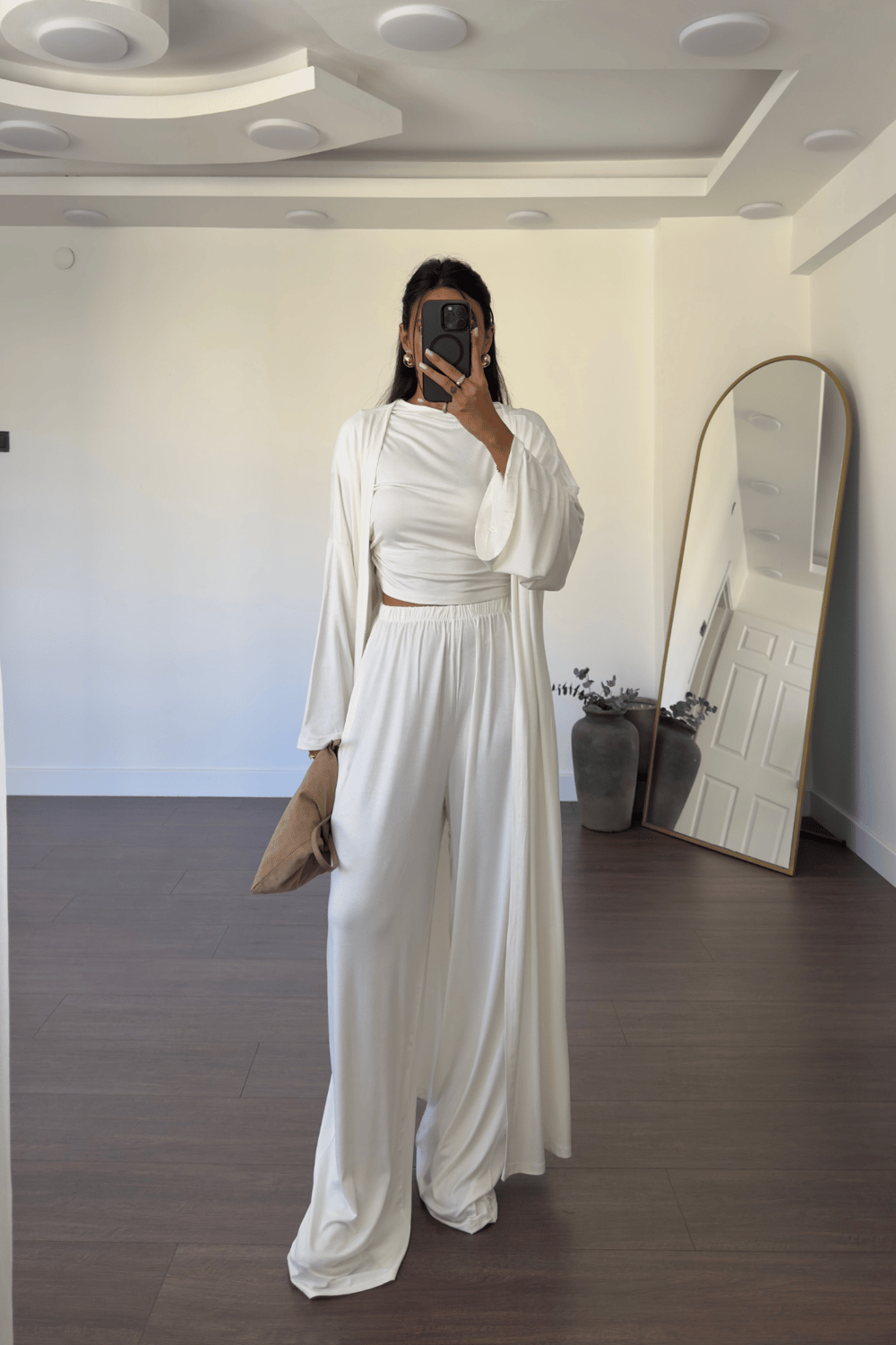 Bluz Pantolon Kimono Takım-Ekru