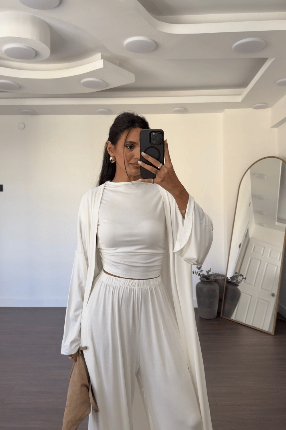 Bluz Pantolon Kimono Takım-Ekru