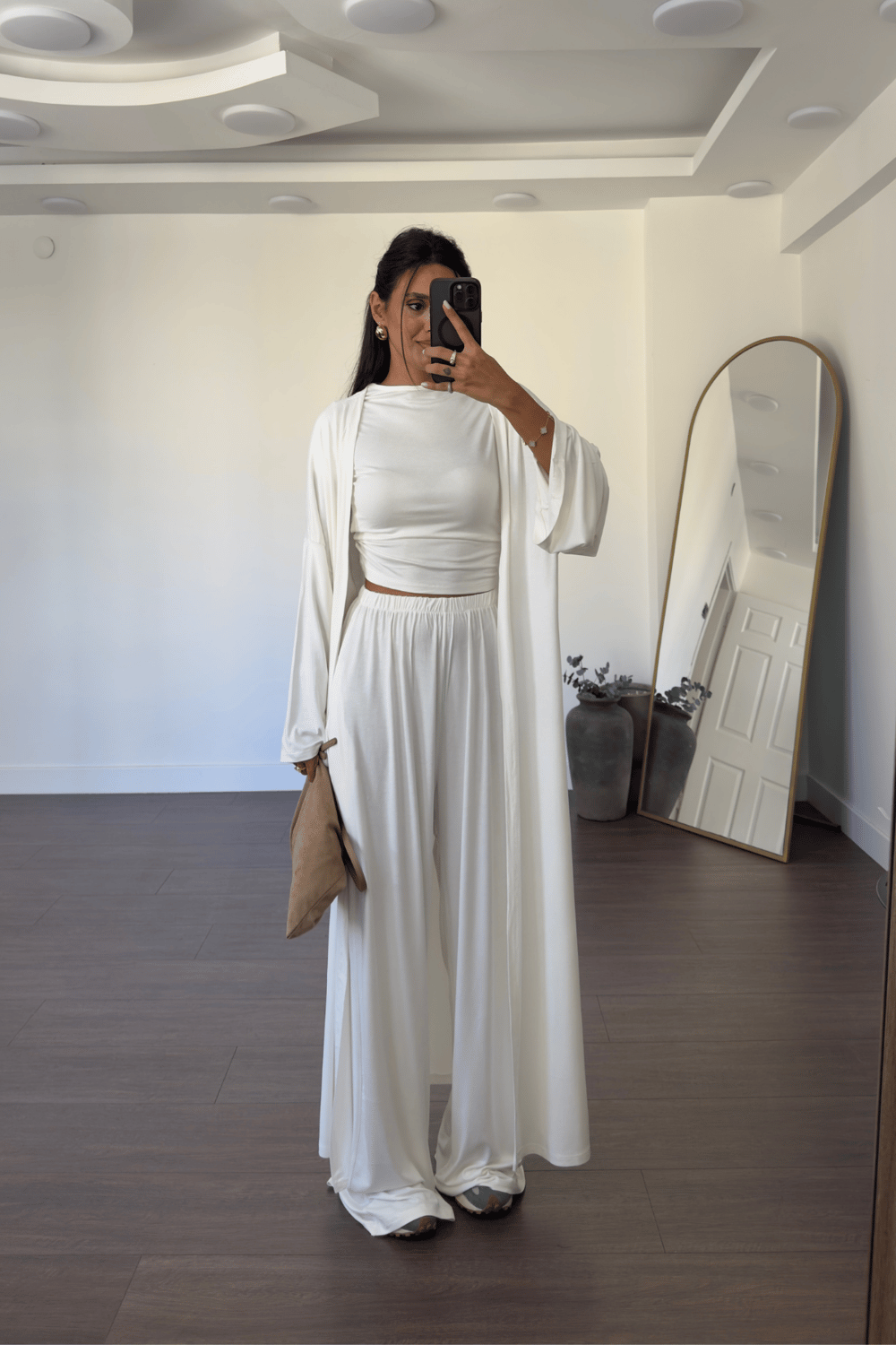 Bluz Pantolon Kimono Takım-Ekru