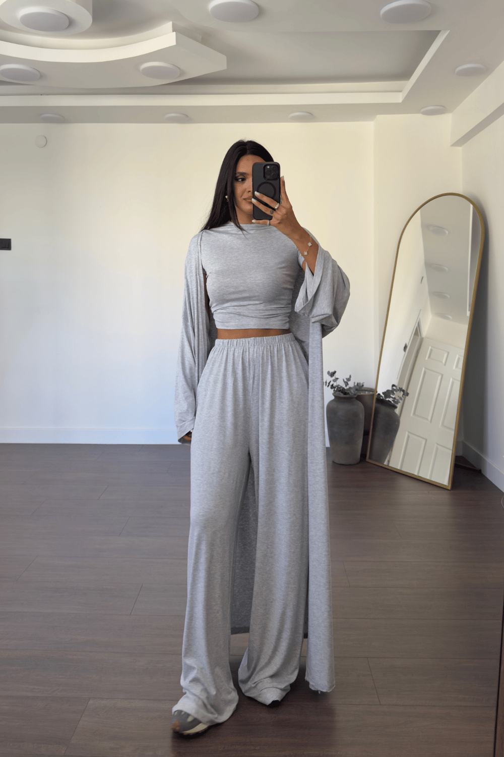 Bluz Pantolon Kimono Takım-Gri