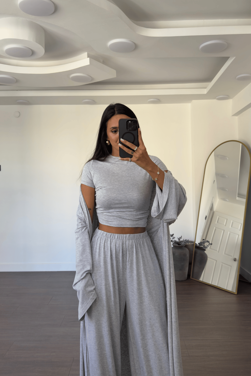 Bluz Pantolon Kimono Takım-Gri