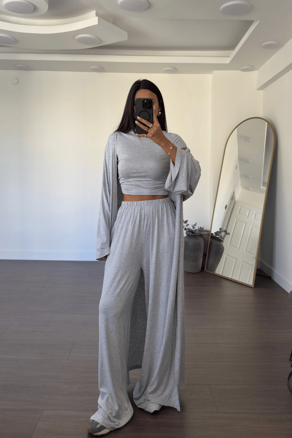 Bluz Pantolon Kimono Takım-Gri