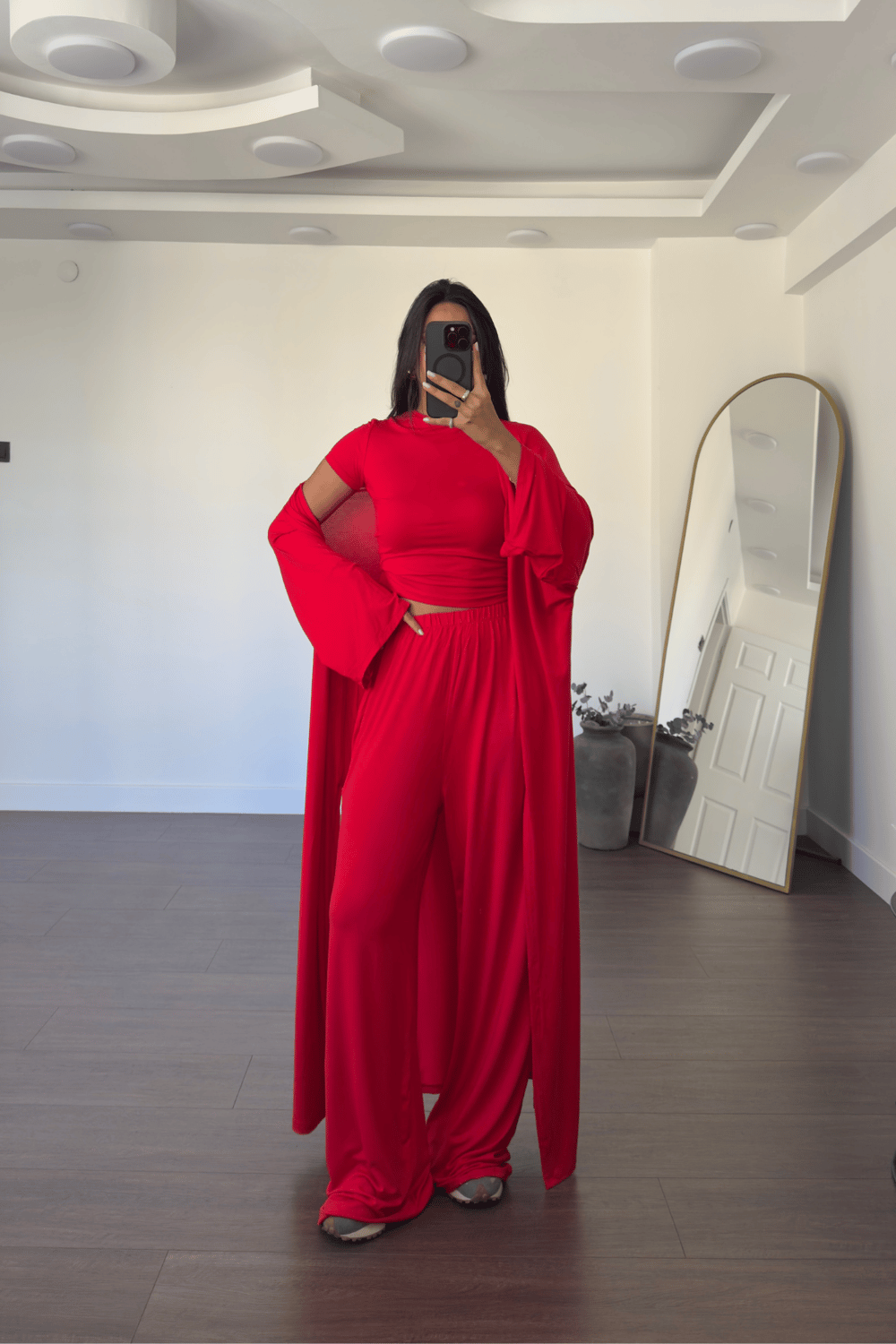Bluz Pantolon Kimono Takım-Kırmızı